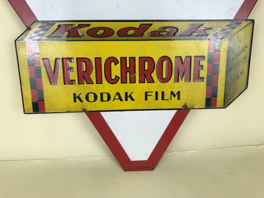 French Double Sided Triangular Enameled Metal Kodaks Sign, 1940s-YNA-646934