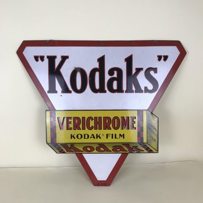 French Double Sided Triangular Enameled Metal Kodaks Sign, 1940s-YNA-646934