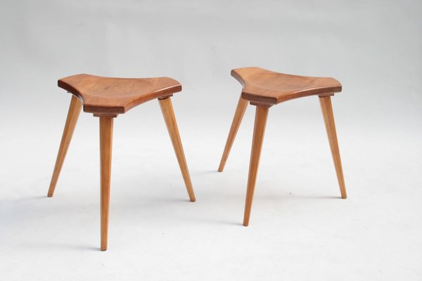 French Elm and Beech Stools, 1950s, Set of 2-OTV-737402