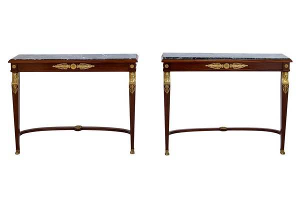 French Empire Console Table in Mahogany with Marble Top, 1850s-1860s-CXC-1749536