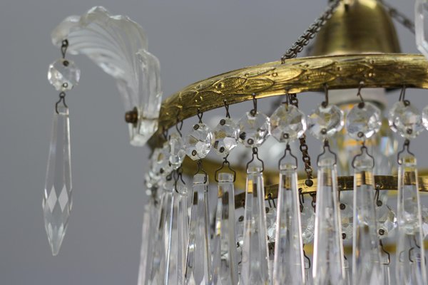 French Empire Crystal Glass and Brass Chandelier, 1930s-KEG-1364866