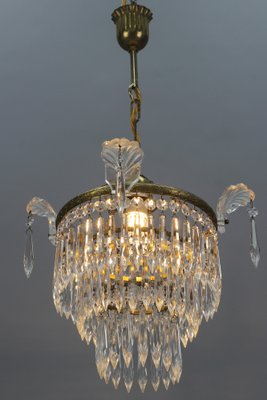 French Empire Crystal Glass and Brass Chandelier, 1930s-KEG-1364866