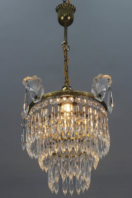 French Empire Crystal Glass and Brass Chandelier, 1930s-KEG-1364866