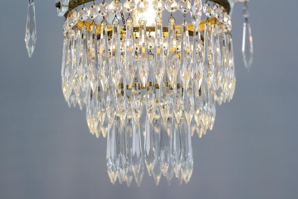 French Empire Crystal Glass and Brass Chandelier, 1930s-KEG-1364866