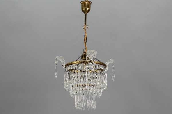 French Empire Crystal Glass and Brass Chandelier, 1930s-KEG-1364866