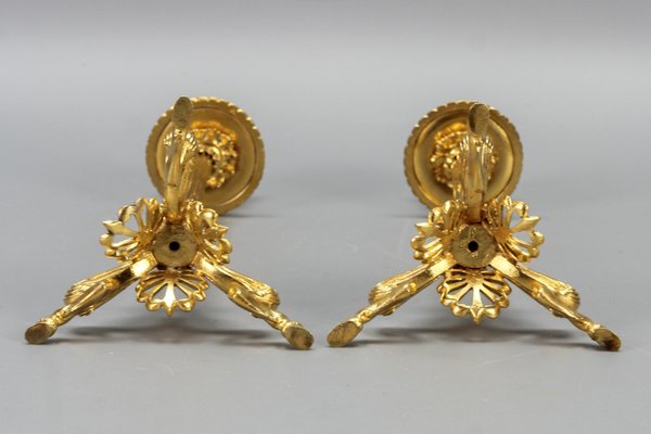 French Empire Gilt Bronze Candlesticks on Hoofed Faun Feet, 1890s, Set of 2-KEG-1386615