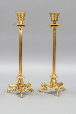 French Empire Gilt Bronze Candlesticks on Hoofed Faun Feet, 1890s, Set of 2-KEG-1386615