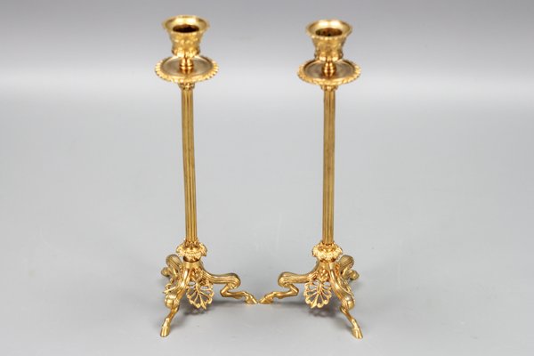 French Empire Gilt Bronze Candlesticks on Hoofed Faun Feet, 1890s, Set of 2-KEG-1386615