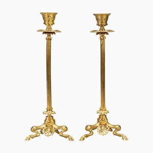 French Empire Gilt Bronze Candlesticks on Hoofed Faun Feet, 1890s, Set of 2-KEG-1386615