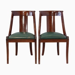 French Empire Green Leather Chairs, Set of 2-RIU-692288