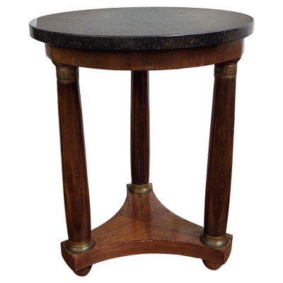 French Empire Gueridon Side Table with Tripod Columns Brass and Marble Top, 1890s-EUP-1437157