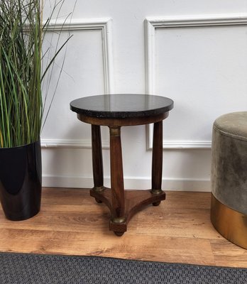 French Empire Gueridon Side Table with Tripod Columns Brass and Marble Top, 1890s-EUP-1437157