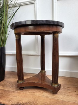 French Empire Gueridon Side Table with Tripod Columns Brass and Marble Top, 1890s-EUP-1437157