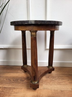 French Empire Gueridon Side Table with Tripod Columns Brass and Marble Top, 1890s-EUP-1437157