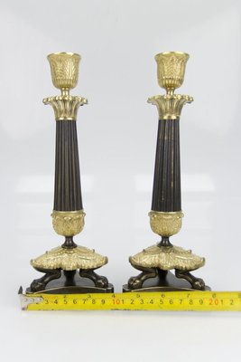 French Empire Style Bronze and Brass Candlesticks on Tripod Base, Set of 2-KEG-784735