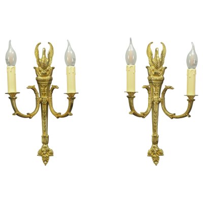 French Empire Style Gilt Bronze 2-Light Sconces, Early 20th Century, Set of 2-KEG-1192990