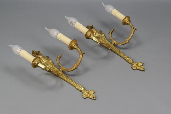 French Empire Style Gilt Bronze 2-Light Sconces, Early 20th Century, Set of 2-KEG-1192990