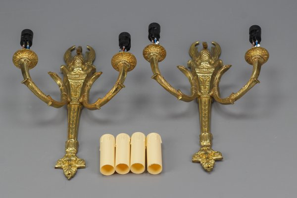 French Empire Style Gilt Bronze 2-Light Sconces, Early 20th Century, Set of 2-KEG-1192990