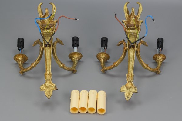 French Empire Style Gilt Bronze 2-Light Sconces, Early 20th Century, Set of 2-KEG-1192990