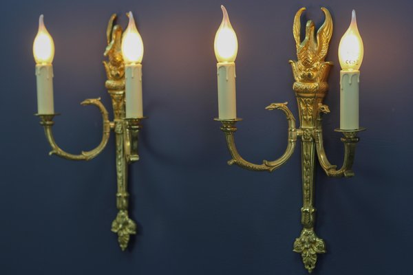 French Empire Style Gilt Bronze 2-Light Sconces, Early 20th Century, Set of 2-KEG-1192990