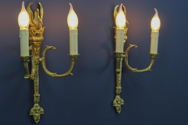 French Empire Style Gilt Bronze 2-Light Sconces, Early 20th Century, Set of 2-KEG-1192990