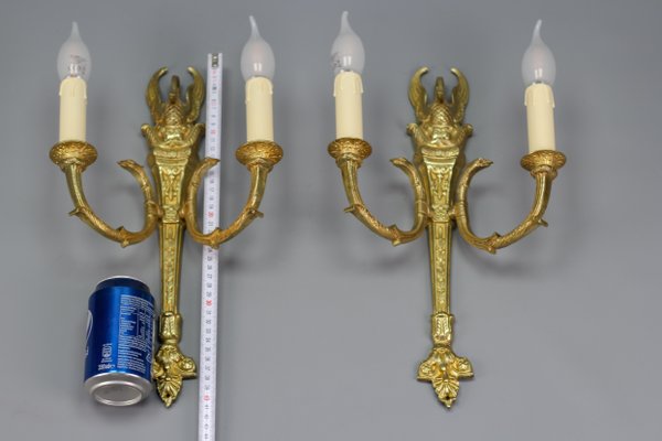 French Empire Style Gilt Bronze 2-Light Sconces, Early 20th Century, Set of 2-KEG-1192990