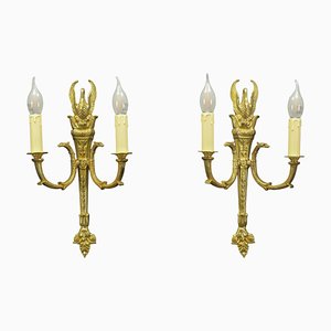 French Empire Style Gilt Bronze 2-Light Sconces, Early 20th Century, Set of 2-KEG-1192990