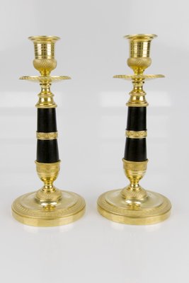 French Empire Style Gilt Bronze and Patinated Brass Candlesticks, Set of 2-KEG-796224