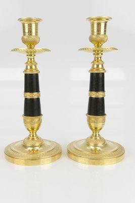 French Empire Style Gilt Bronze and Patinated Brass Candlesticks, Set of 2-KEG-796224