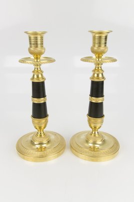 French Empire Style Gilt Bronze and Patinated Brass Candlesticks, Set of 2-KEG-796224