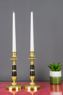 French Empire Style Gilt Bronze and Patinated Brass Candlesticks, Set of 2-KEG-796224