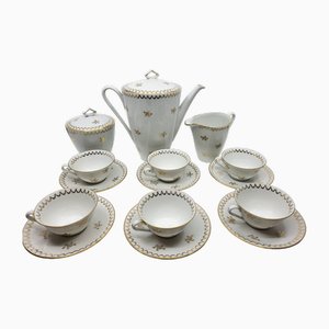 French Empire Style Porcelain Tea Service Decorated with Fine Gold from Sologne, 20th Century, Set of 15-QCI-2034725