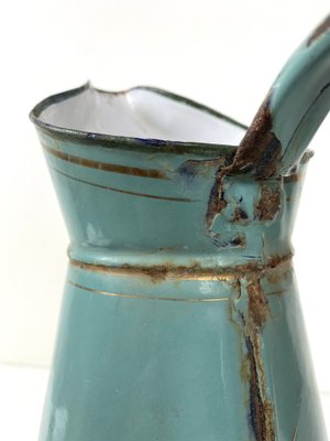 French Enamel Water Jug with Flower Decor, 1930s-WZZ-1279865