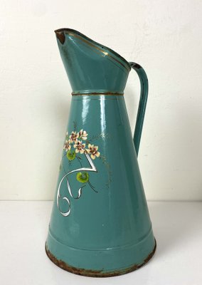 French Enamel Water Jug with Flower Decor, 1930s-WZZ-1279865