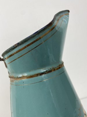 French Enamel Water Jug with Flower Decor, 1930s-WZZ-1279865