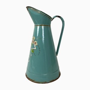 French Enamel Water Jug with Flower Decor, 1930s-WZZ-1279865