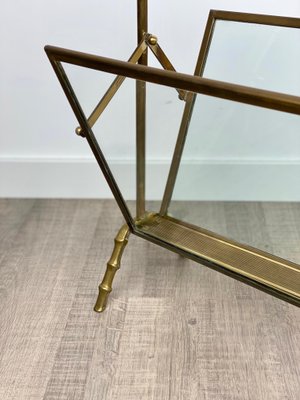 French Faux Bamboo Magazine Rack Stand in Brass Glass from Maison Baguès, 1950s-LYQ-1171657