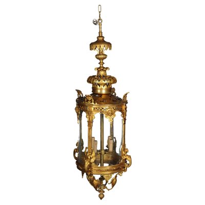 French Fire Bronze & Brass Lantern Hanging Light-FLW-1401737