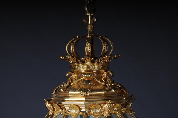 French Fire Gilt Bronze Lantern Hanging Light in Versailles Shape-FLW-1402151