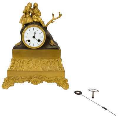 French Fireplace Clock in Gilded Bronze, 1820s-UY-754593