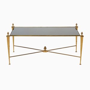 French Gilded Wrought Iron Opaline Coffee Table from Maison Ramsay, 1960s-YJA-1275361