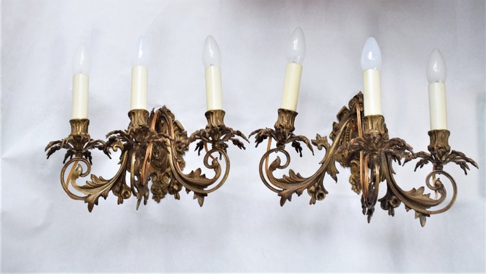 French Gilt Bronze Rococo Style Sconces, 1920s, Set of 2-VA-875874