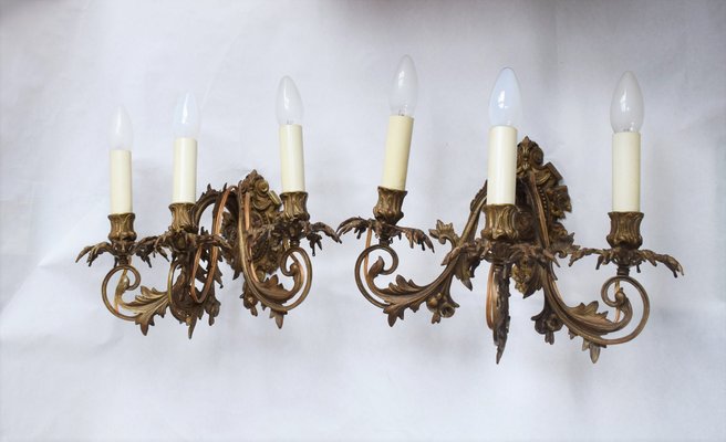 French Gilt Bronze Rococo Style Sconces, 1920s, Set of 2-VA-875874