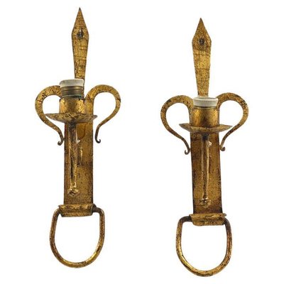 French Gilt Iron Sconces, 20th Century, Set of 2-UR-1722752