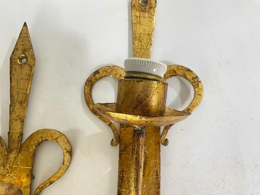 French Gilt Iron Sconces, 20th Century, Set of 2-UR-1722752