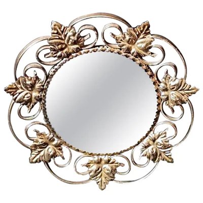 French Gilt Metal Mirror with Vine Leaves-QRS-1260895