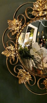 French Gilt Metal Mirror with Vine Leaves-QRS-1260895