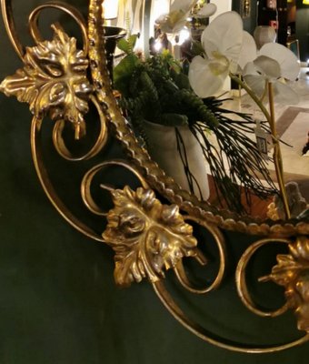 French Gilt Metal Mirror with Vine Leaves-QRS-1260895