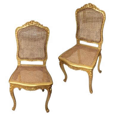 French Giltwood Chairs with Backup and Grid Seat, Set of 2-TCS-1779635