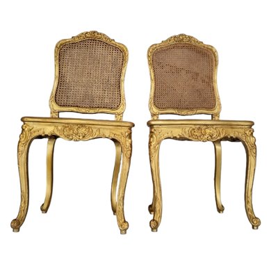 French Giltwood Chairs with Backup and Grid Seat, Set of 2-TCS-1779635